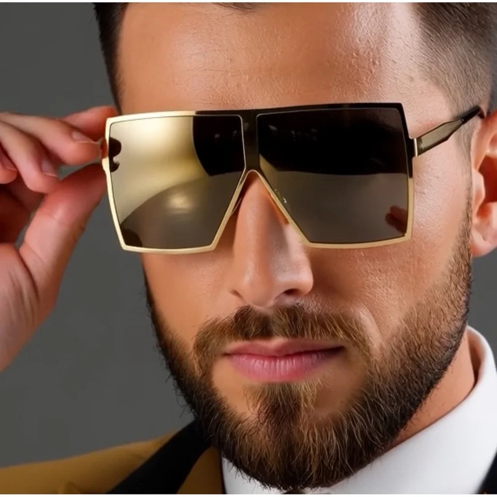 Square Oversized Sunglasses Polygon Flat dimensional Rhombic Loop Wire Frame New